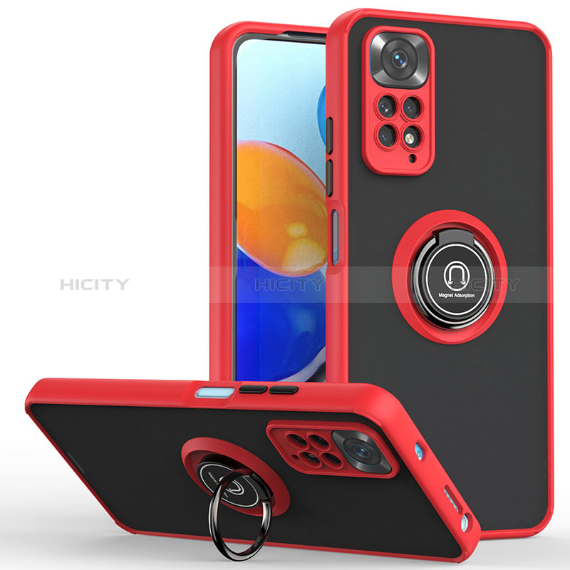 Coque Contour Silicone et Plastique Housse Etui Mat avec Magnetique Support Bague Anneau QW2 pour Xiaomi Redmi Note 11 Pro 4G Rouge Plus