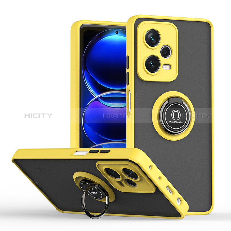 Coque Contour Silicone et Plastique Housse Etui Mat avec Magnetique Support Bague Anneau QW2 pour Xiaomi Redmi Note 12 Pro 5G Jaune Plus