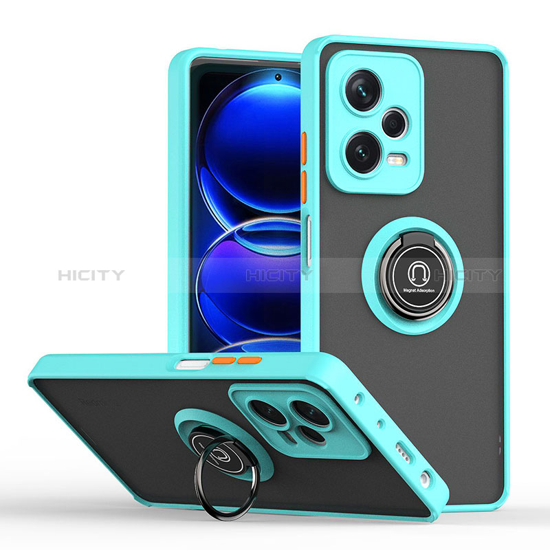 Coque Contour Silicone et Plastique Housse Etui Mat avec Magnetique Support Bague Anneau QW2 pour Xiaomi Redmi Note 12 Pro+ Plus 5G Cyan Plus