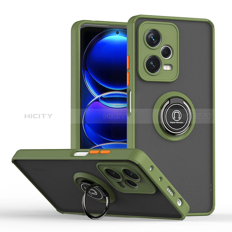 Coque Contour Silicone et Plastique Housse Etui Mat avec Magnetique Support Bague Anneau QW2 pour Xiaomi Redmi Note 12 Pro+ Plus 5G Vert Armee Plus