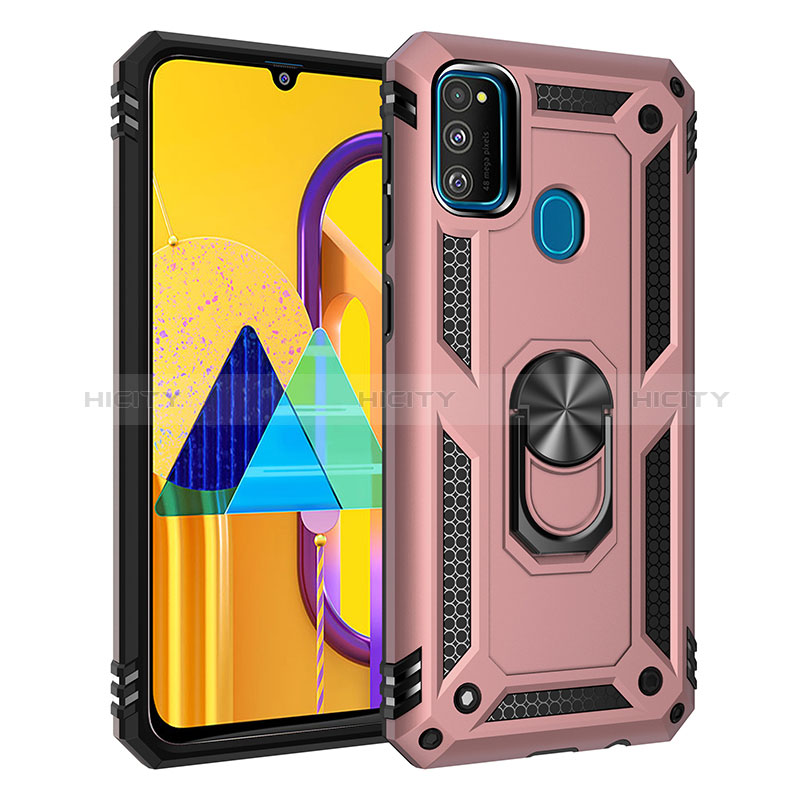 Coque Contour Silicone et Plastique Housse Etui Mat avec Magnetique Support Bague Anneau QW3 pour Samsung Galaxy M30s Or Rose Plus