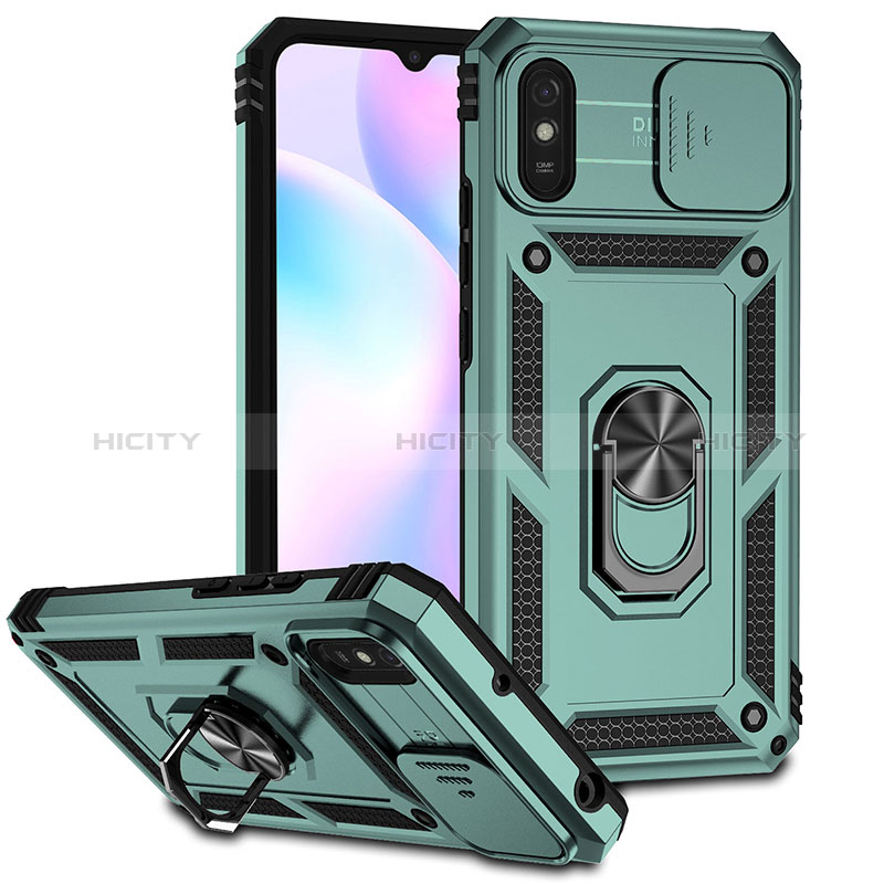 Coque Contour Silicone et Plastique Housse Etui Mat avec Magnetique Support Bague Anneau QW3 pour Xiaomi Redmi 9AT Vert Plus