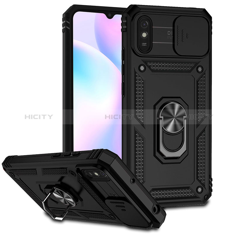 Coque Contour Silicone et Plastique Housse Etui Mat avec Magnetique Support Bague Anneau QW3 pour Xiaomi Redmi 9i Noir Plus