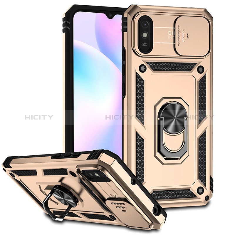 Coque Contour Silicone et Plastique Housse Etui Mat avec Magnetique Support Bague Anneau QW3 pour Xiaomi Redmi 9i Or Plus