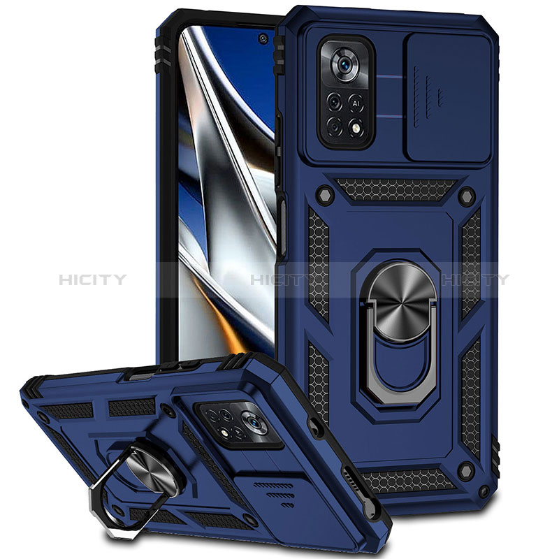 Coque Contour Silicone et Plastique Housse Etui Mat avec Magnetique Support Bague Anneau QW3 pour Xiaomi Redmi Note 11E Pro 5G Bleu Plus