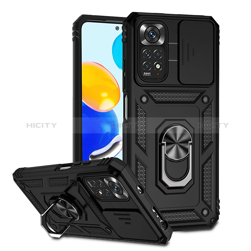 Coque Contour Silicone et Plastique Housse Etui Mat avec Magnetique Support Bague Anneau QW3 pour Xiaomi Redmi Note 11S 4G Plus