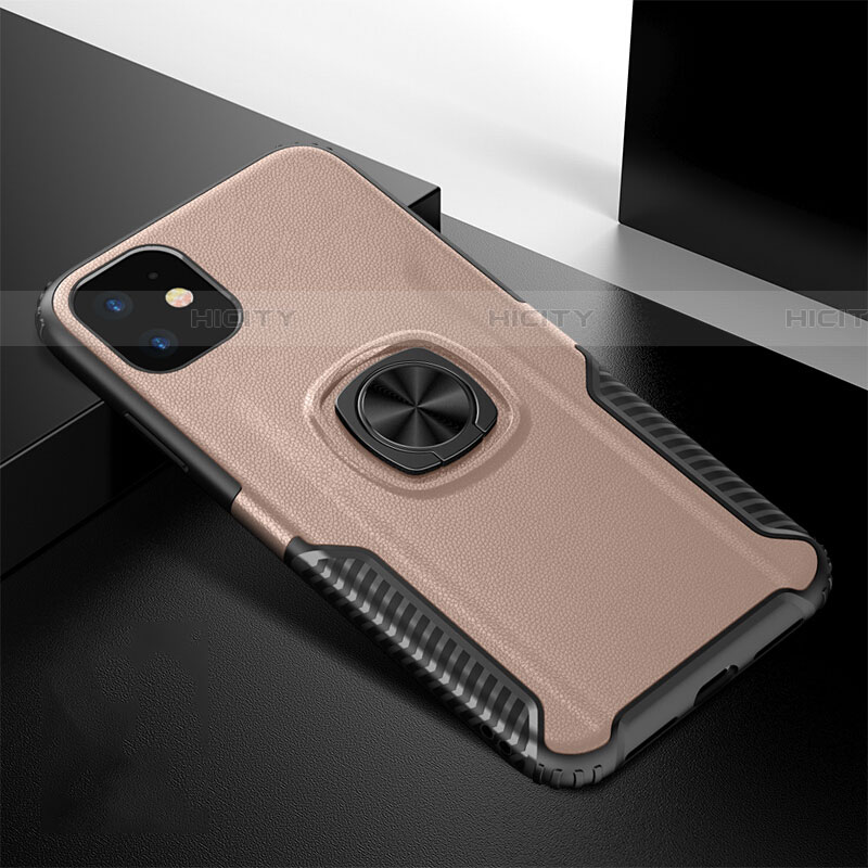 Coque Contour Silicone et Plastique Housse Etui Mat avec Magnetique Support Bague Anneau R01 pour Apple iPhone 11 Or Rose Plus