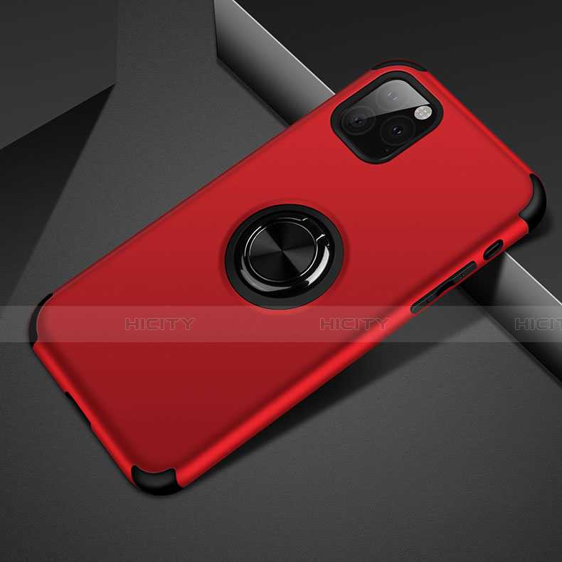 Coque Contour Silicone et Plastique Housse Etui Mat avec Magnetique Support Bague Anneau R01 pour Apple iPhone 11 Pro Max Rouge Plus