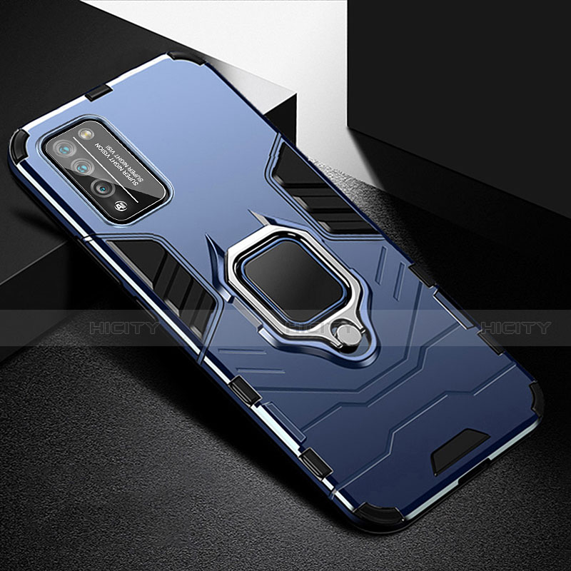 Coque Contour Silicone et Plastique Housse Etui Mat avec Magnetique Support Bague Anneau R01 pour Huawei Honor 30 Lite 5G Bleu Plus