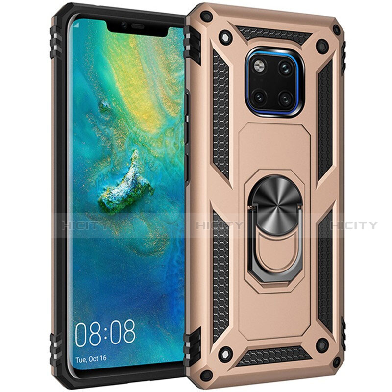 Coque Contour Silicone et Plastique Housse Etui Mat avec Magnetique Support Bague Anneau R01 pour Huawei Mate 20 Pro Or Plus