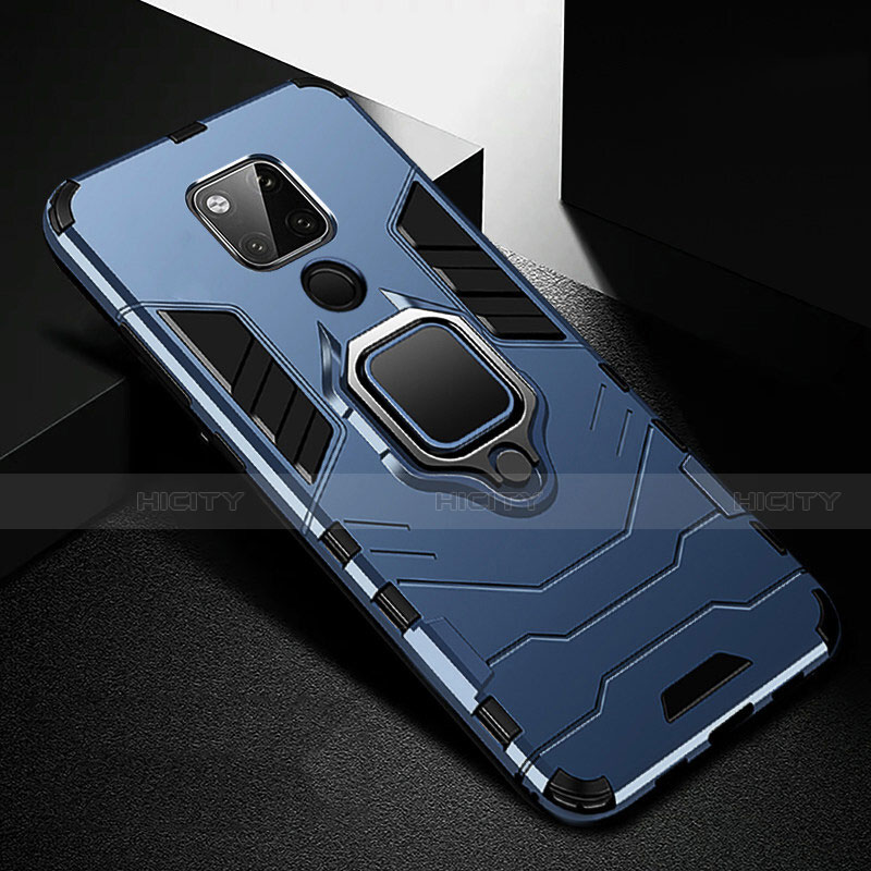 Coque Contour Silicone et Plastique Housse Etui Mat avec Magnetique Support Bague Anneau R01 pour Huawei Mate 20 X 5G Bleu Plus