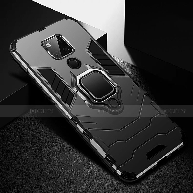 Coque Contour Silicone et Plastique Housse Etui Mat avec Magnetique Support Bague Anneau R01 pour Huawei Mate 20 X 5G Noir Plus