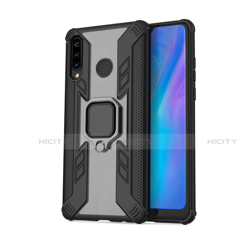 Coque Contour Silicone et Plastique Housse Etui Mat avec Magnetique Support Bague Anneau R01 pour Huawei Nova 4e Noir Plus