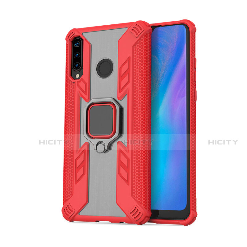 Coque Contour Silicone et Plastique Housse Etui Mat avec Magnetique Support Bague Anneau R01 pour Huawei Nova 4e Rouge Plus