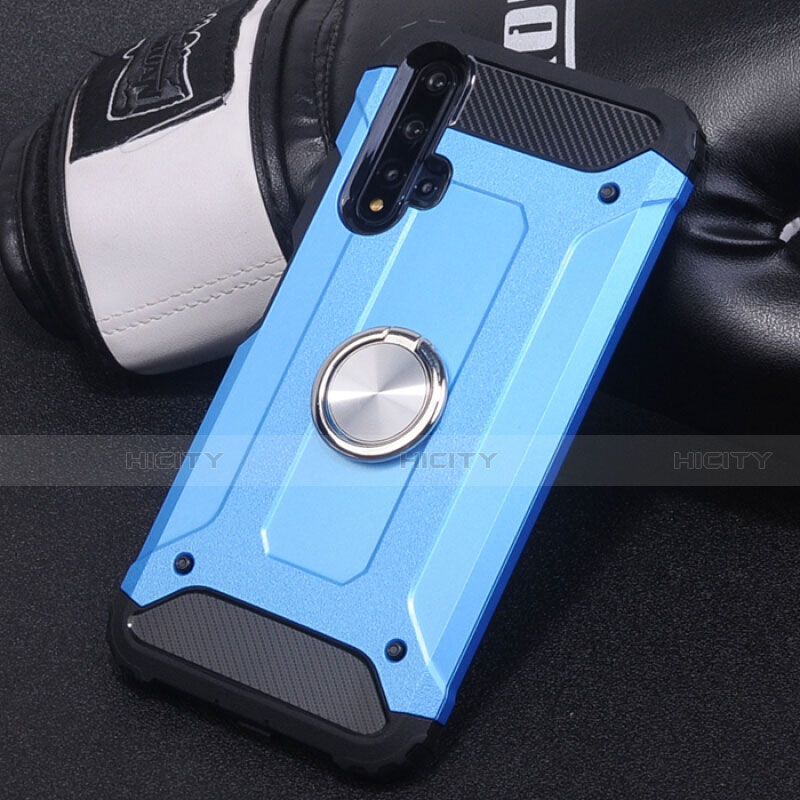 Coque Contour Silicone et Plastique Housse Etui Mat avec Magnetique Support Bague Anneau R01 pour Huawei Nova 5 Bleu Ciel Plus