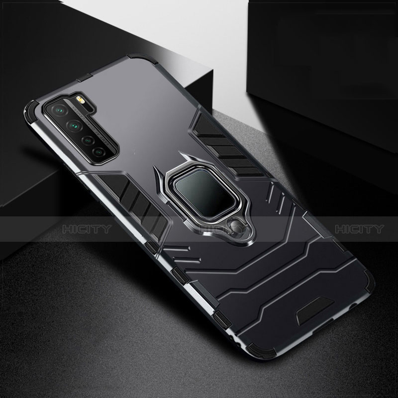 Coque Contour Silicone et Plastique Housse Etui Mat avec Magnetique Support Bague Anneau R01 pour Huawei P40 Lite 5G Noir Plus