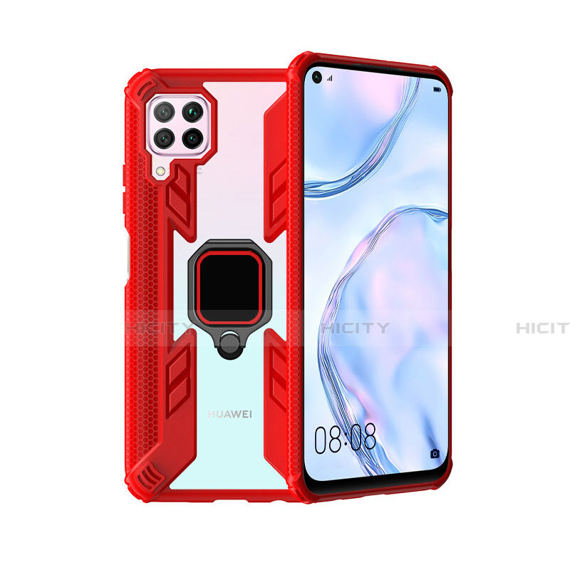 Coque Contour Silicone et Plastique Housse Etui Mat avec Magnetique Support Bague Anneau R01 pour Huawei P40 Lite Rouge Plus