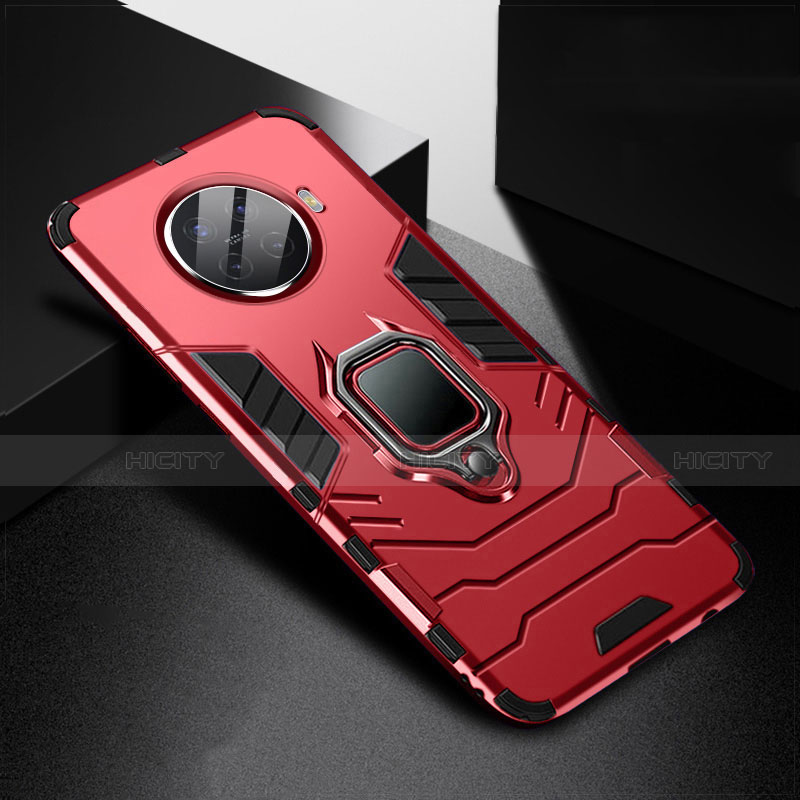 Coque Contour Silicone et Plastique Housse Etui Mat avec Magnetique Support Bague Anneau R01 pour Oppo Ace2 Rouge Plus