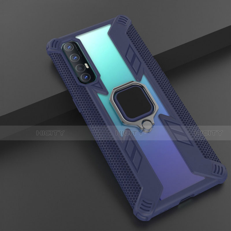 Coque Contour Silicone et Plastique Housse Etui Mat avec Magnetique Support Bague Anneau R01 pour Oppo Find X2 Neo Bleu Plus