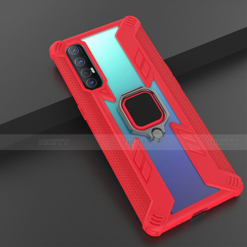 Coque Contour Silicone et Plastique Housse Etui Mat avec Magnetique Support Bague Anneau R01 pour Oppo Find X2 Neo Rouge Plus