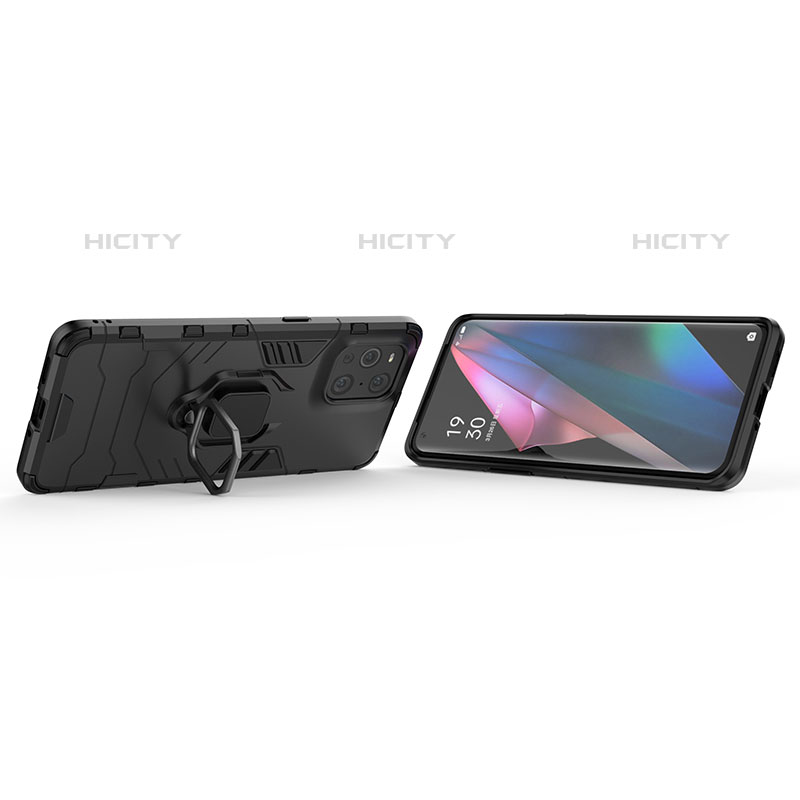 Coque Contour Silicone et Plastique Housse Etui Mat avec Magnetique Support Bague Anneau R01 pour Oppo Find X3 Pro 5G Plus