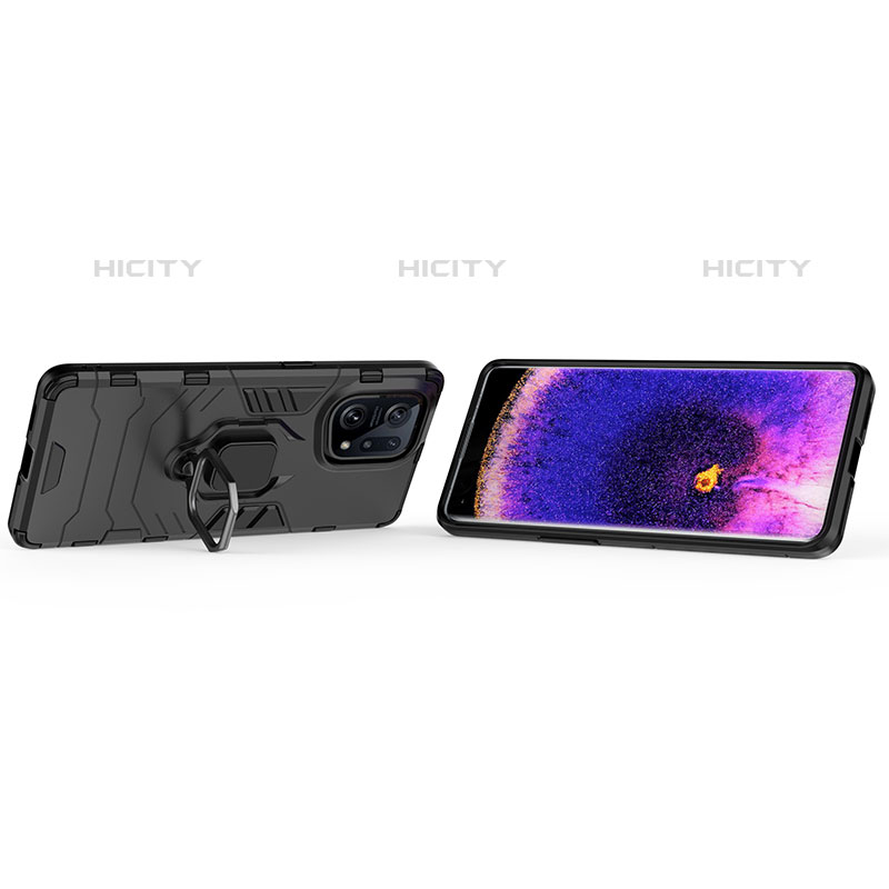 Coque Contour Silicone et Plastique Housse Etui Mat avec Magnetique Support Bague Anneau R01 pour Oppo Find X5 Pro 5G Plus