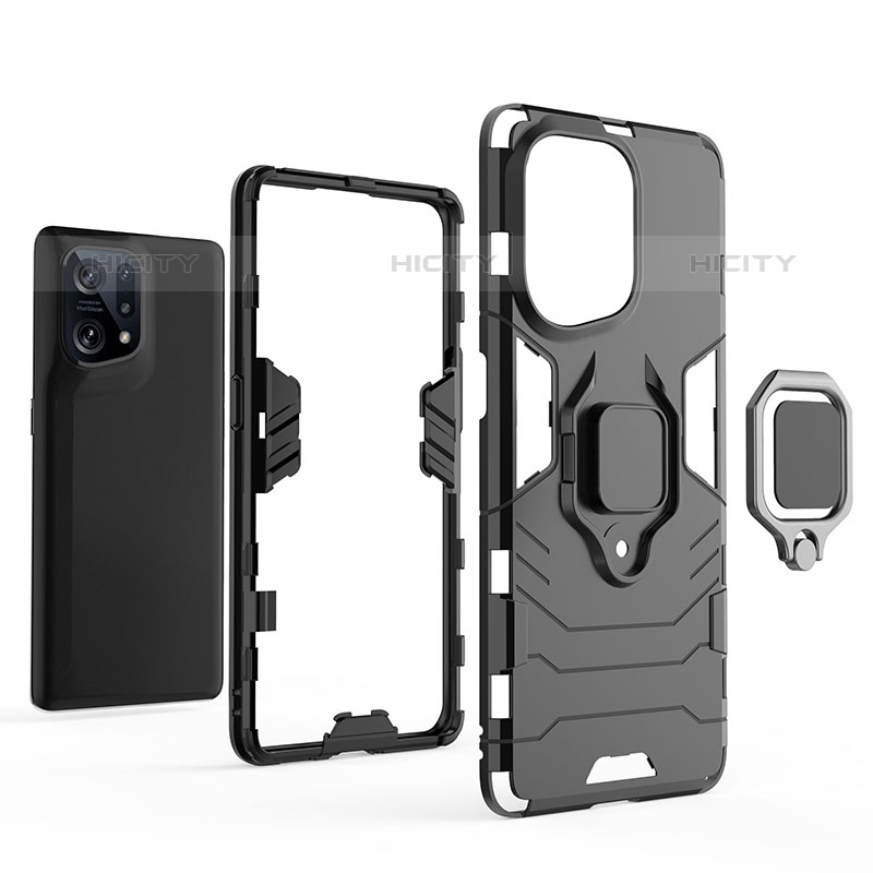 Coque Contour Silicone et Plastique Housse Etui Mat avec Magnetique Support Bague Anneau R01 pour Oppo Find X5 Pro 5G Plus