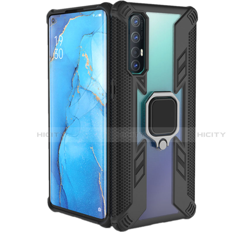 Coque Contour Silicone et Plastique Housse Etui Mat avec Magnetique Support Bague Anneau R01 pour Oppo Reno3 Pro Plus