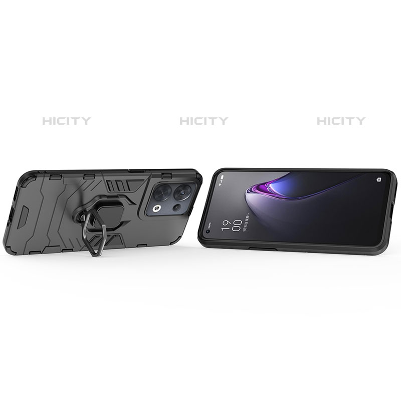 Coque Contour Silicone et Plastique Housse Etui Mat avec Magnetique Support Bague Anneau R01 pour Oppo Reno8 Pro 5G Plus