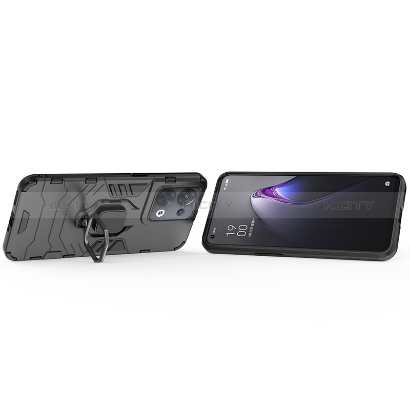 Coque Contour Silicone et Plastique Housse Etui Mat avec Magnetique Support Bague Anneau R01 pour Oppo Reno9 Pro+ Plus 5G Plus