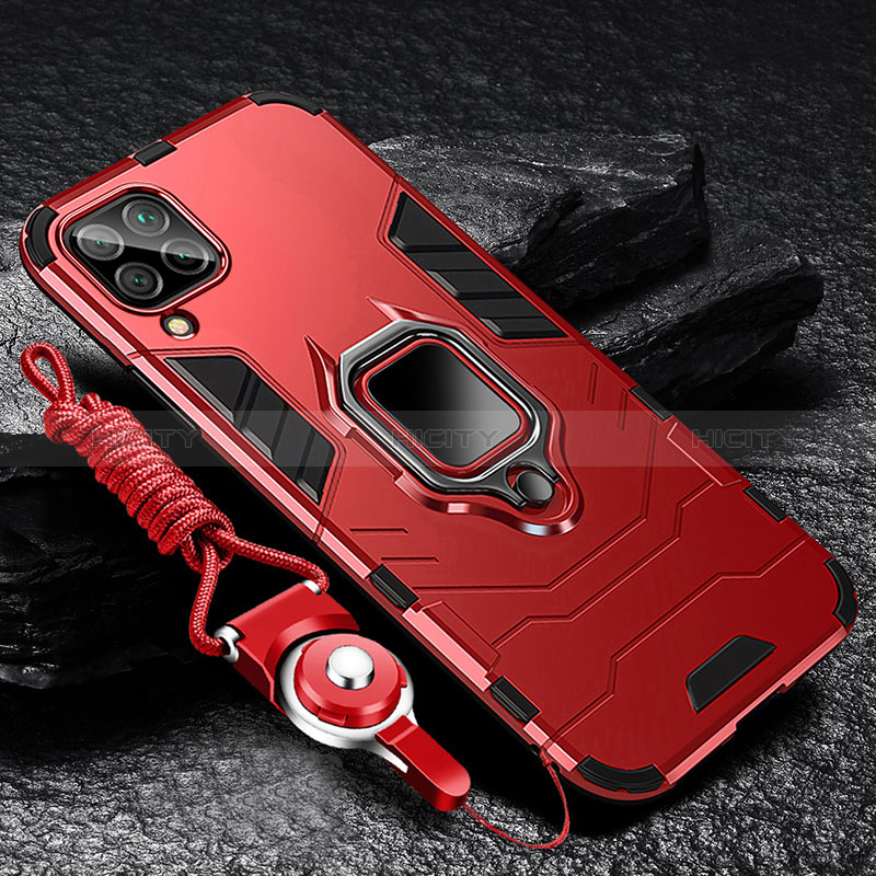 Coque Contour Silicone et Plastique Housse Etui Mat avec Magnetique Support Bague Anneau R01 pour Samsung Galaxy A12 5G Rouge Plus