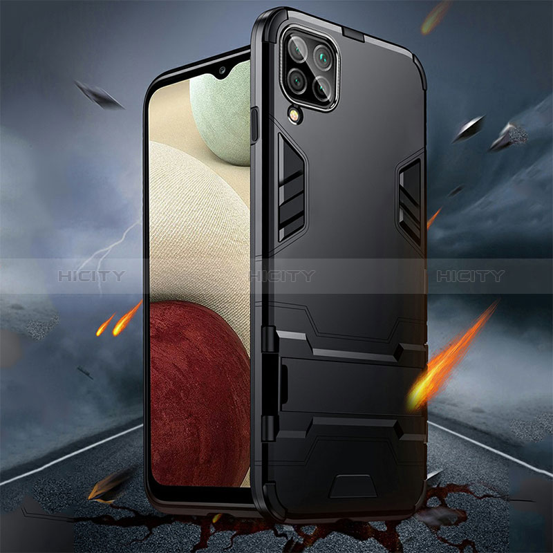 Coque Contour Silicone et Plastique Housse Etui Mat avec Magnetique Support Bague Anneau R01 pour Samsung Galaxy A12 Plus