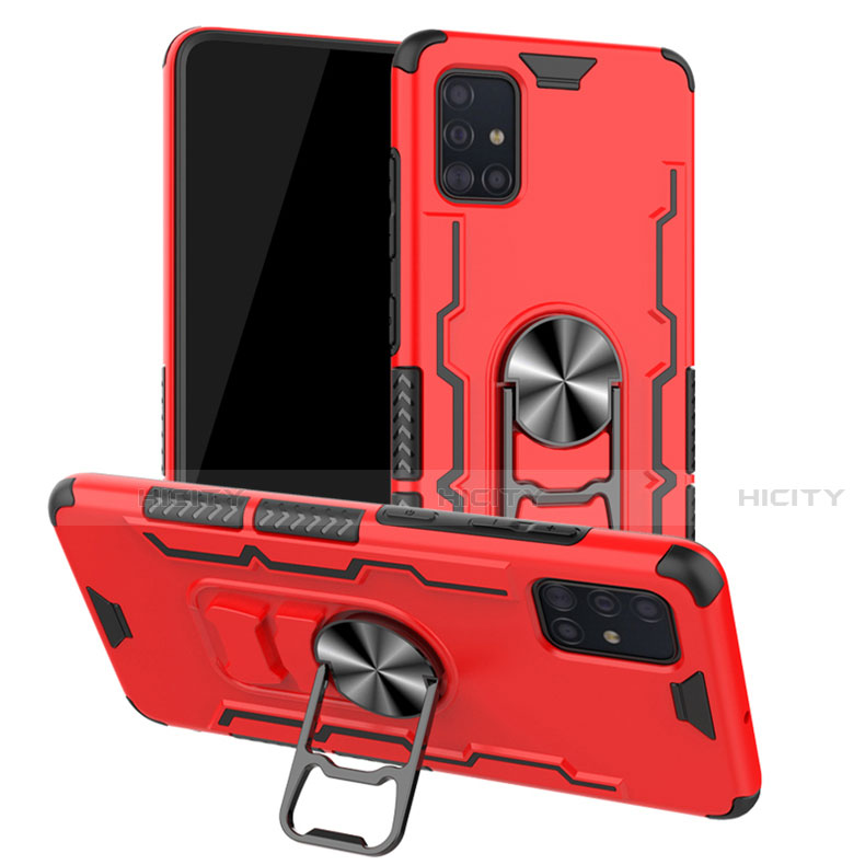 Coque Contour Silicone et Plastique Housse Etui Mat avec Magnetique Support Bague Anneau R01 pour Samsung Galaxy A51 5G Rouge Plus