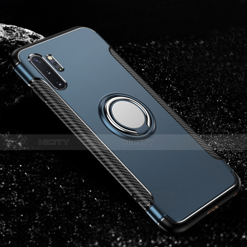 Coque Contour Silicone et Plastique Housse Etui Mat avec Magnetique Support Bague Anneau R01 pour Samsung Galaxy Note 10 Plus Bleu Plus