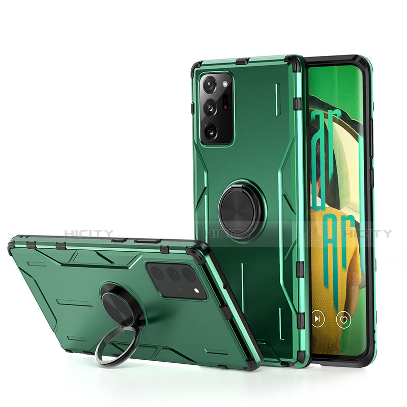 Coque Contour Silicone et Plastique Housse Etui Mat avec Magnetique Support Bague Anneau R01 pour Samsung Galaxy Note 20 Ultra 5G Vert Plus