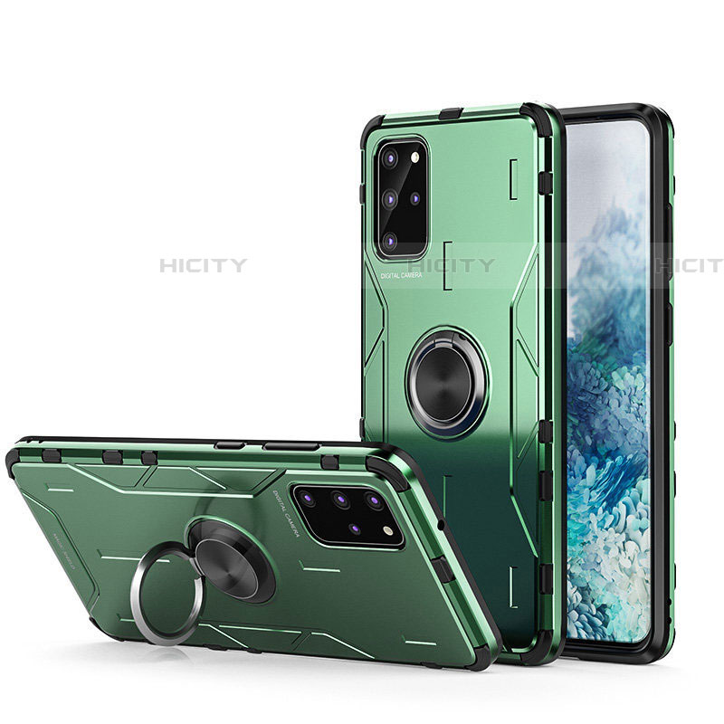 Coque Contour Silicone et Plastique Housse Etui Mat avec Magnetique Support Bague Anneau R01 pour Samsung Galaxy S20 Plus 5G Vert Plus