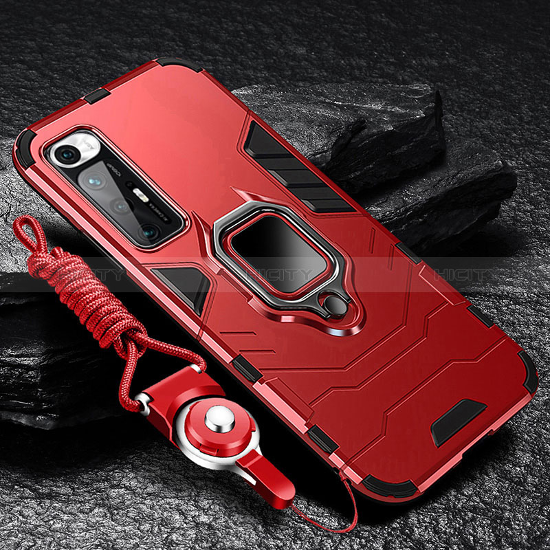 Coque Contour Silicone et Plastique Housse Etui Mat avec Magnetique Support Bague Anneau R01 pour Xiaomi Mi 10S 5G Rouge Plus