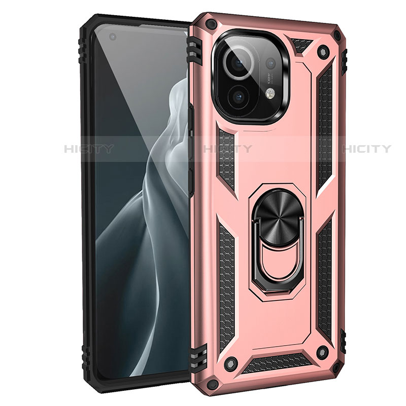 Coque Contour Silicone et Plastique Housse Etui Mat avec Magnetique Support Bague Anneau R01 pour Xiaomi Mi 11 Lite 5G NE Or Rose Plus