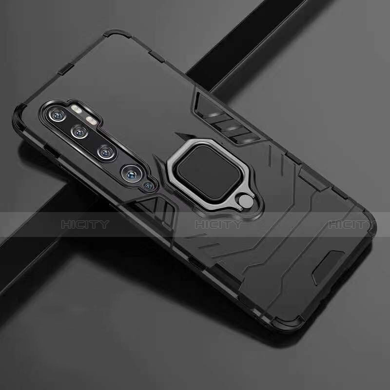 Coque Contour Silicone et Plastique Housse Etui Mat avec Magnetique Support Bague Anneau R01 pour Xiaomi Mi Note 10 Pro Noir Plus