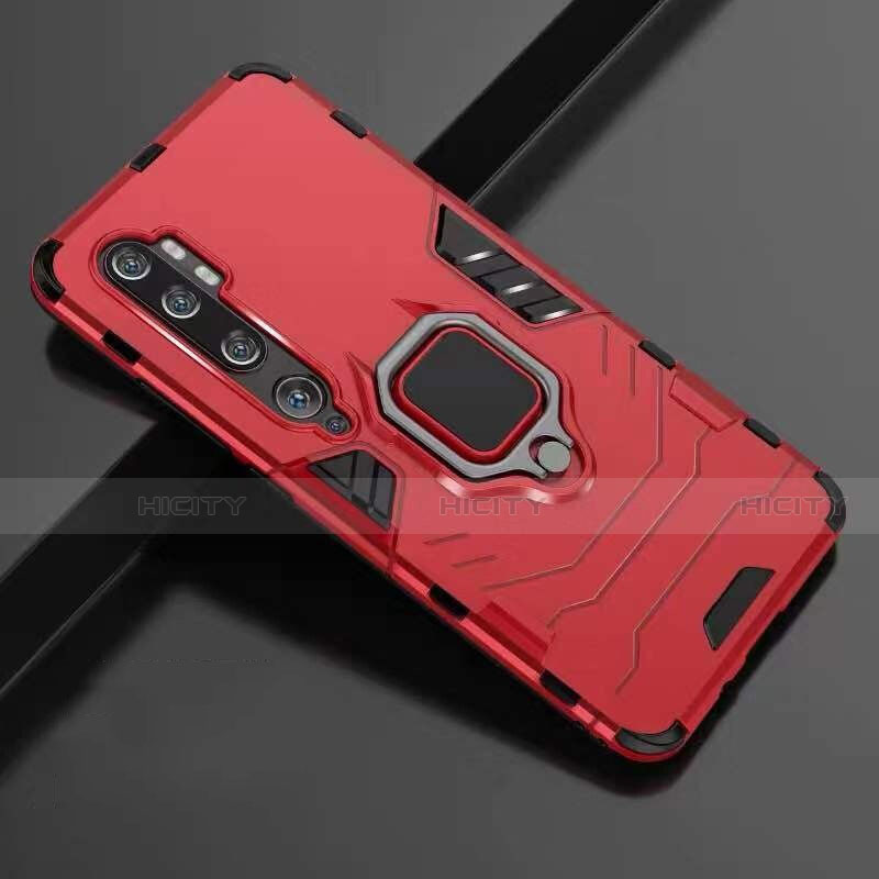 Coque Contour Silicone et Plastique Housse Etui Mat avec Magnetique Support Bague Anneau R01 pour Xiaomi Mi Note 10 Rouge Plus