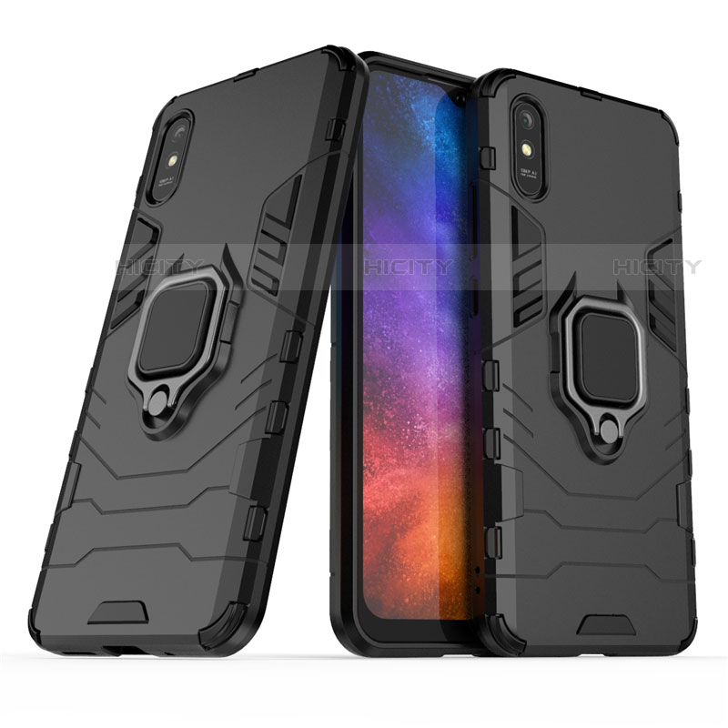 Coque Contour Silicone et Plastique Housse Etui Mat avec Magnetique Support Bague Anneau R01 pour Xiaomi Redmi 9A Plus