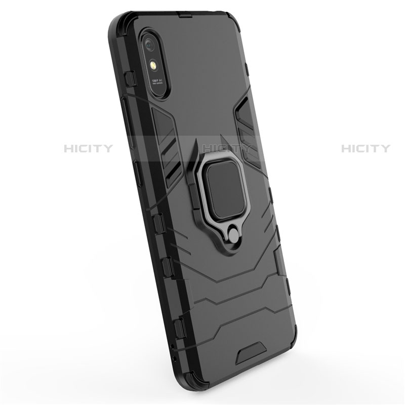 Coque Contour Silicone et Plastique Housse Etui Mat avec Magnetique Support Bague Anneau R01 pour Xiaomi Redmi 9A Plus