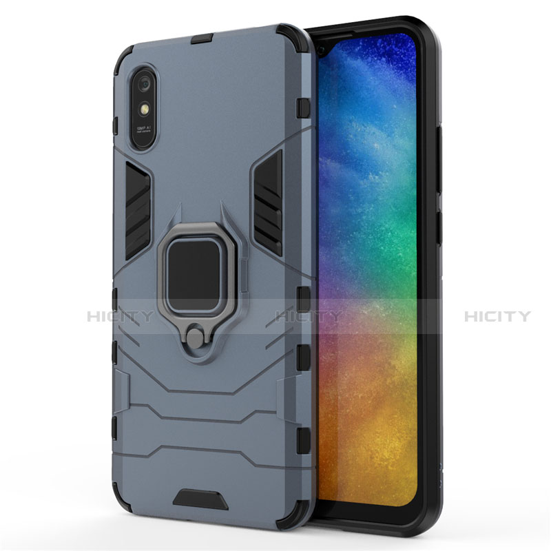 Coque Contour Silicone et Plastique Housse Etui Mat avec Magnetique Support Bague Anneau R01 pour Xiaomi Redmi 9i Bleu Plus