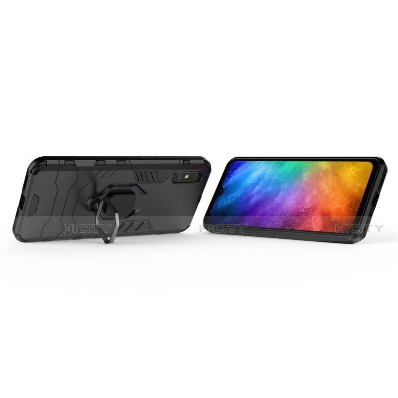 Coque Contour Silicone et Plastique Housse Etui Mat avec Magnetique Support Bague Anneau R01 pour Xiaomi Redmi 9i Plus