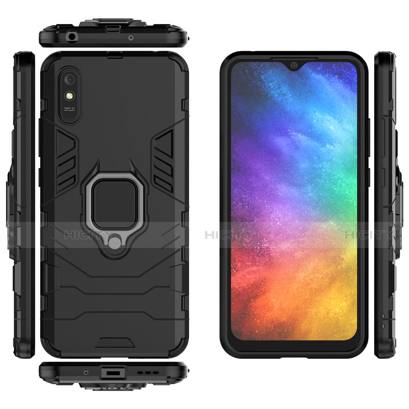 Coque Contour Silicone et Plastique Housse Etui Mat avec Magnetique Support Bague Anneau R01 pour Xiaomi Redmi 9i Plus