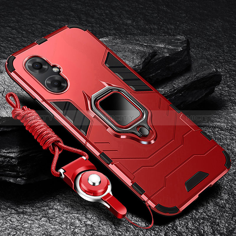 Coque Contour Silicone et Plastique Housse Etui Mat avec Magnetique Support Bague Anneau R01 pour Xiaomi Redmi Note 11R 5G Rouge Plus