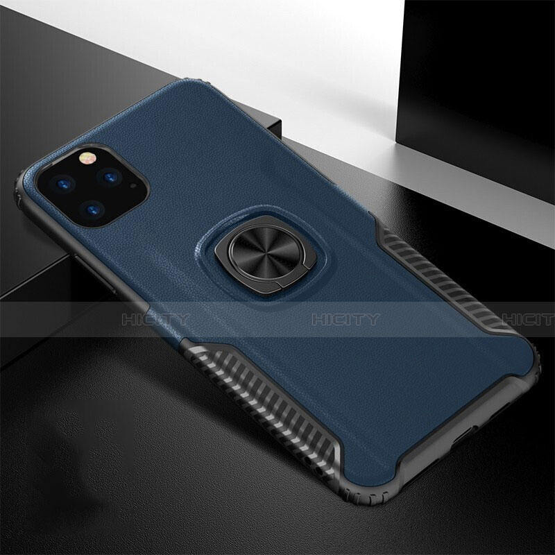 Coque Contour Silicone et Plastique Housse Etui Mat avec Magnetique Support Bague Anneau R02 pour Apple iPhone 11 Pro Bleu Plus