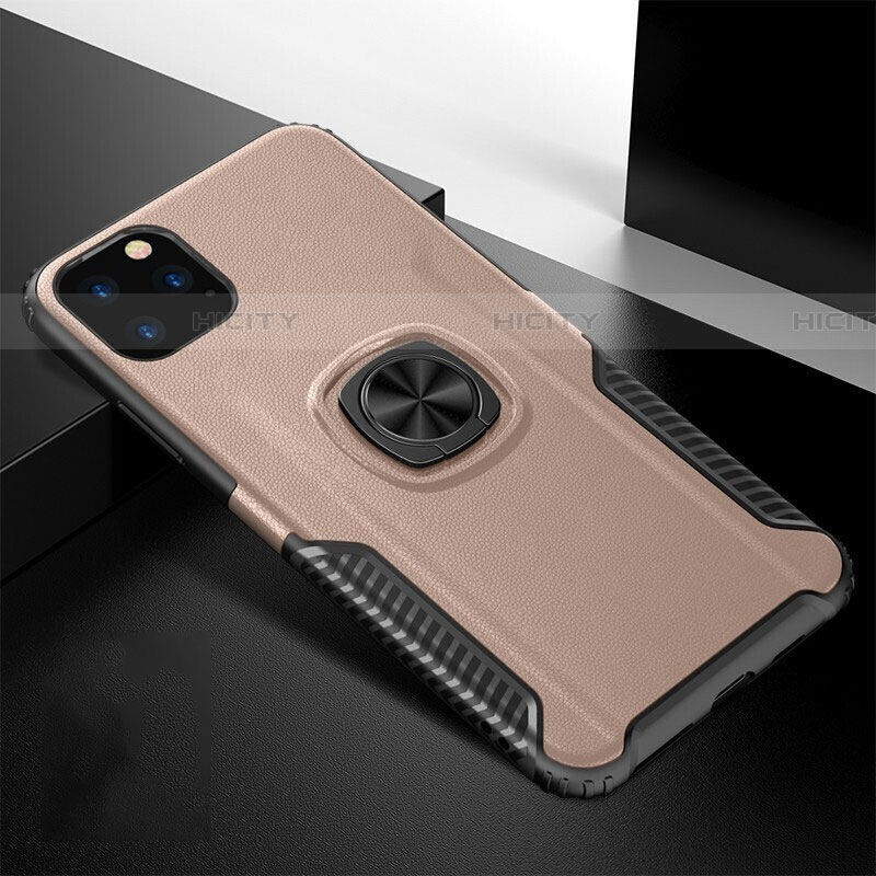 Coque Contour Silicone et Plastique Housse Etui Mat avec Magnetique Support Bague Anneau R02 pour Apple iPhone 11 Pro Max Or Rose Plus