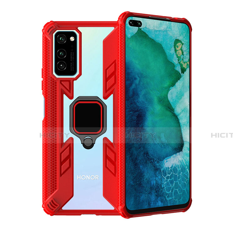 Coque Contour Silicone et Plastique Housse Etui Mat avec Magnetique Support Bague Anneau R02 pour Huawei Honor View 30 5G Rouge Plus