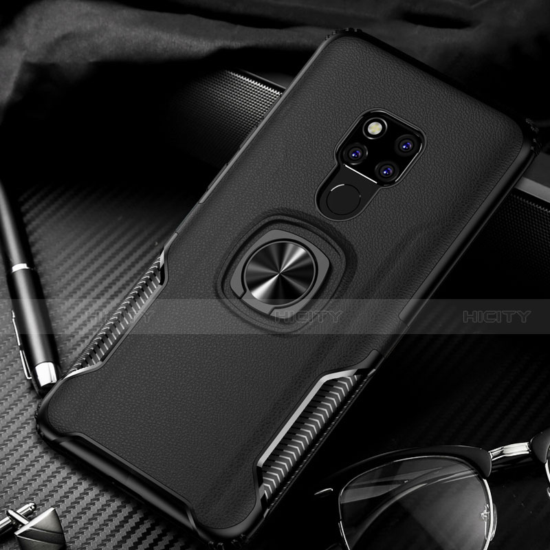 Coque Contour Silicone et Plastique Housse Etui Mat avec Magnetique Support Bague Anneau R02 pour Huawei Mate 20 X 5G Noir Plus